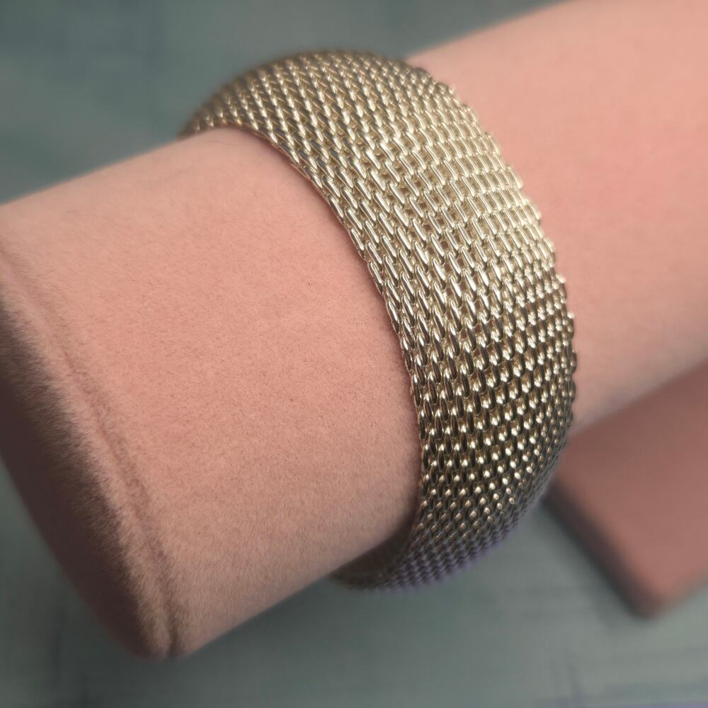 Vintage Chunky Woven Mesh Cuff Bracelet